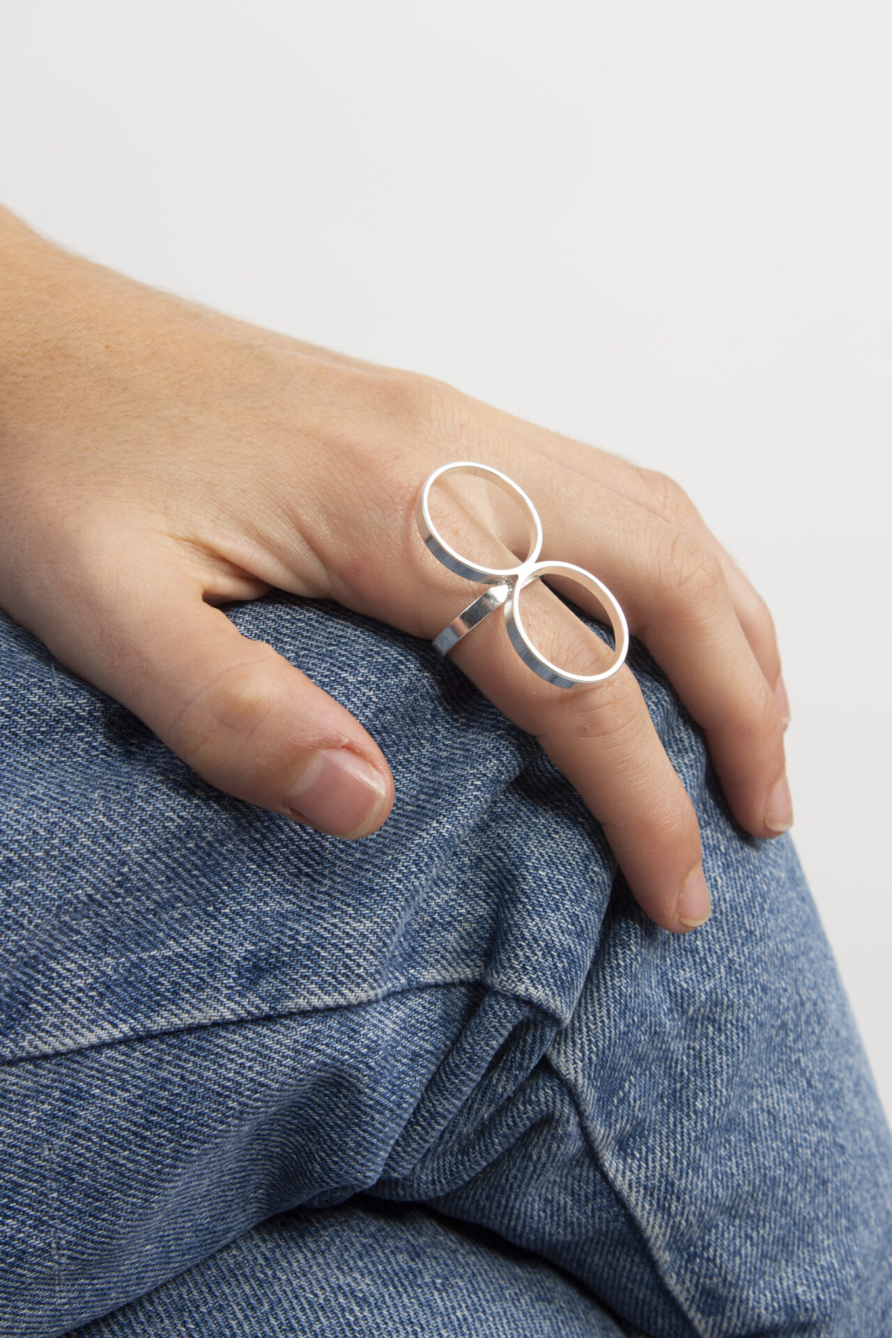 2 Circles Silver-Plated Handmade Ring