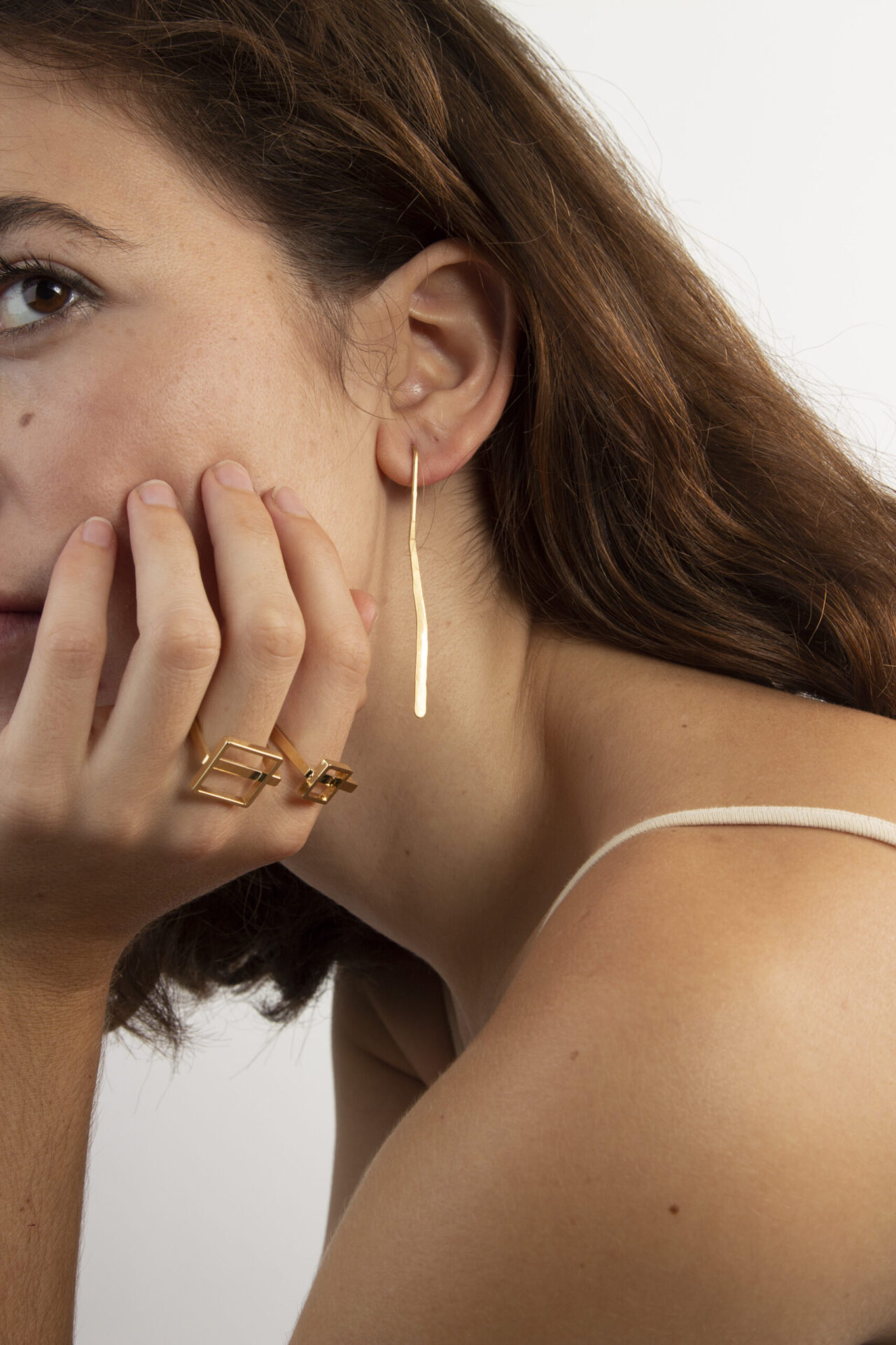 Gold-Plated Handmade Square Ring